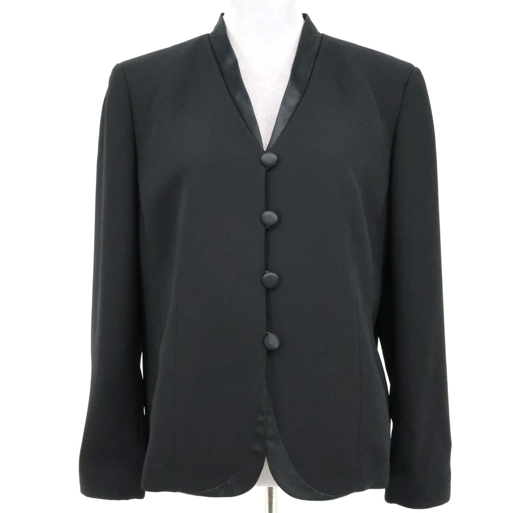 Kasper Jacket Petites 16P Black Crepe Lined Blazer Covered Buttons Career